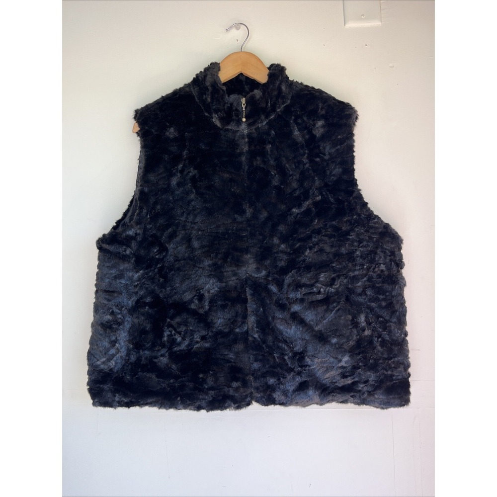 Preston & York II Vtg Plus 1X Vest  Faux Black  Brown Fur Minky Full Zip Lined